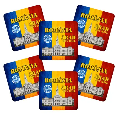 Arad romania, set 6 suporti coster din lemn, model 009
